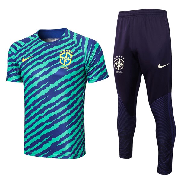 Trainingshirt Brasilien Komplett Set 2022-23 Grün Blau